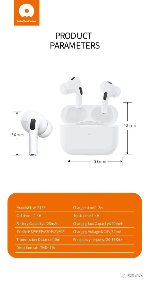 Бездротові навушники WUW R185 TWS Wireless earbuds БІЛИЙ (40)