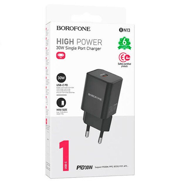 Мережевий зарядний пристрій BOROFONE BN13 PD 30W TYPE-C чорний