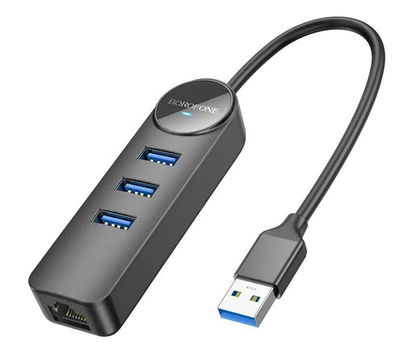 Перехідник BOROFONE DH6 USB HUB 4-в-1 (USB на USB 3.0*4шт. + RJ45) довжина 0,2 метри