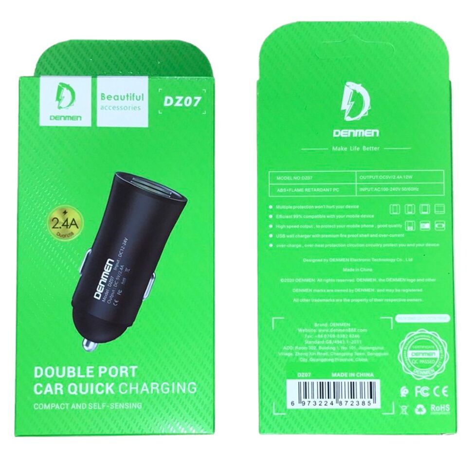 Автомобільний зарядний пристрій DENMEN DZ07 2.4A 2USB PORT Автомобільний зарядний пристрій DENMEN DZ07 2.4A 2USB PORT