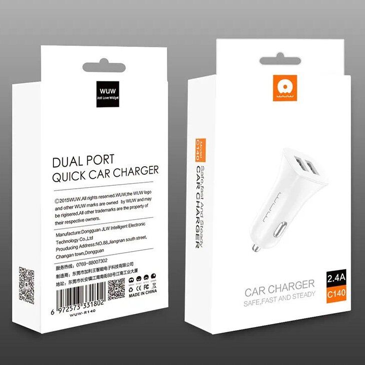 Автомобільний зарядний пристрій WUW C140 2 USB 2.4A FAST CHARGING БІЛИЙ (70) Автомобільний зарядний пристрій WUW C140 2 USB 2.4A FAST CHARGING БІЛИЙ (70)