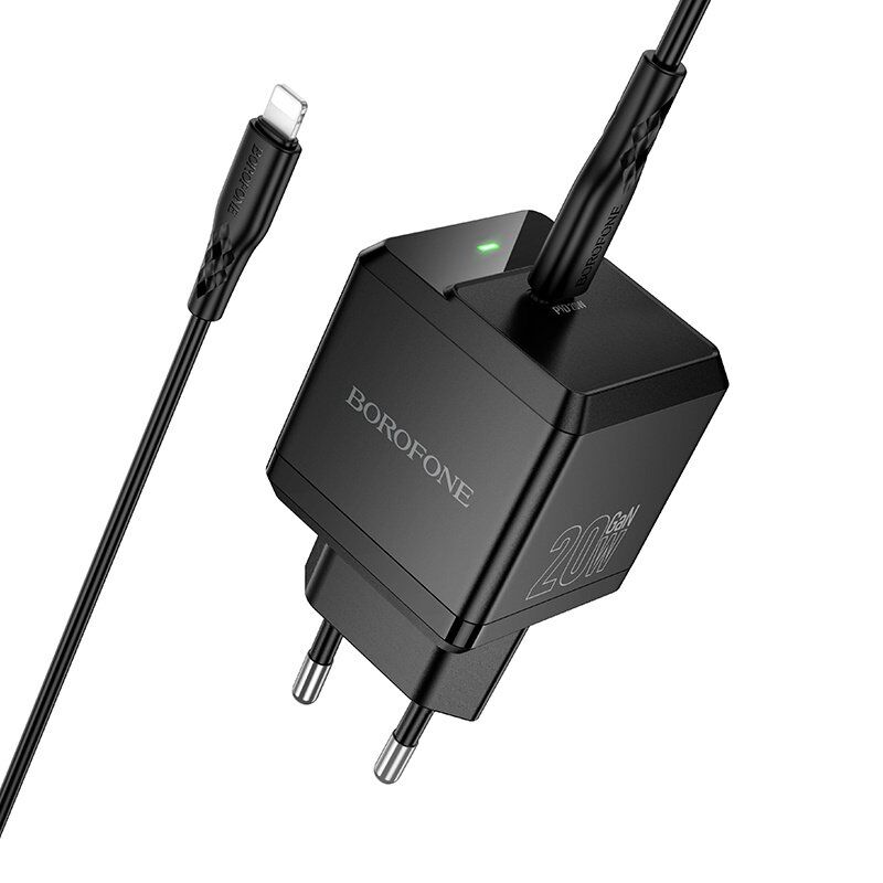 Мережевий зарядний пристрій BOROFONE BN18 Intenso PD 20W (USB-C) + кабель Type-C - Lightning, чорний (EU)