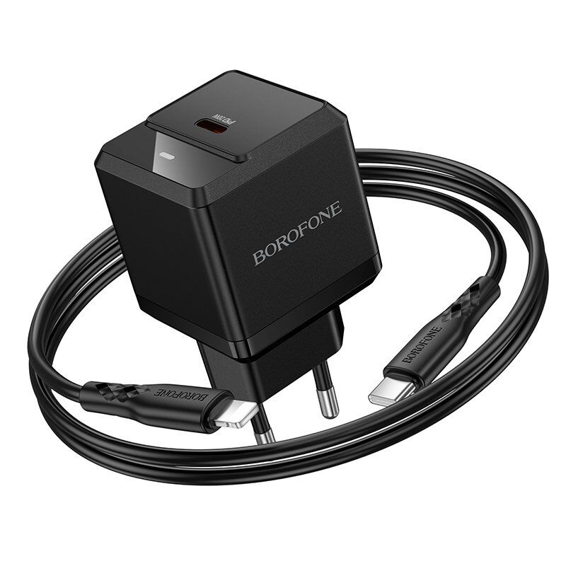 Мережевий зарядний пристрій BOROFONE BN18 Intenso PD 20W (USB-C) + кабель Type-C - Lightning, чорний (EU)