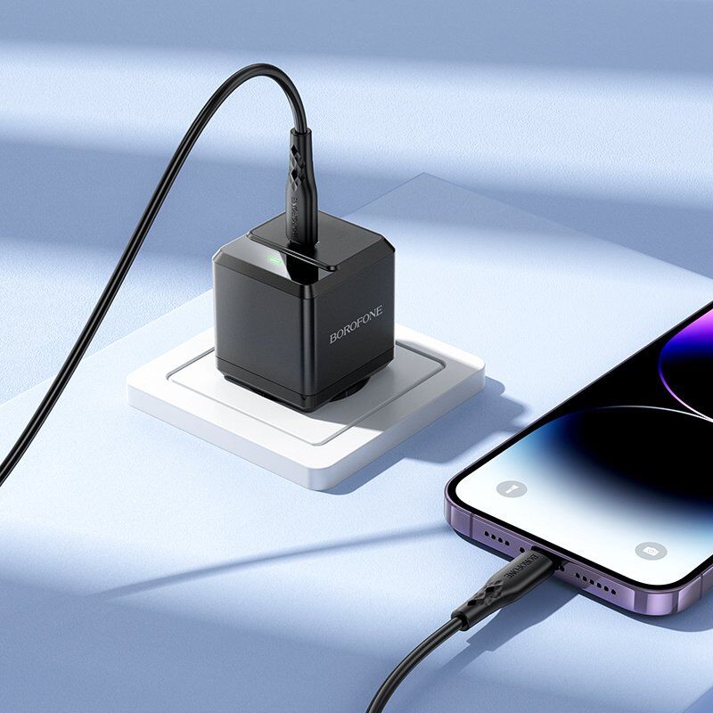 Мережевий зарядний пристрій BOROFONE BN18 Intenso PD 20W (USB-C) + кабель Type-C - Lightning, чорний (EU)