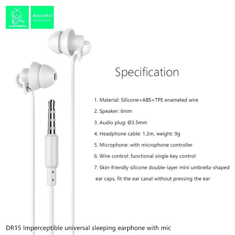 Дротові навушники DENMEN DR15, білий