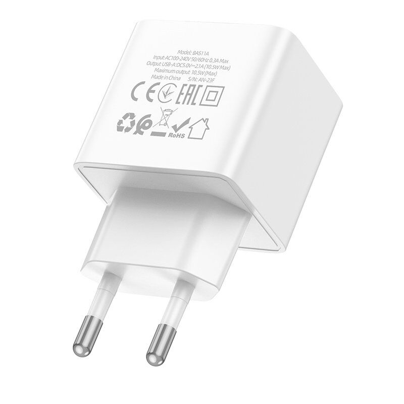 Мережевий зарядний пристрій BOROFONE BAS11A USB 10.5W, білий Мережевий зарядний пристрій BOROFONE BAS11A USB 10.5W, білий