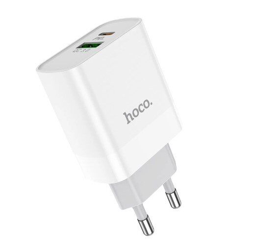 Мережевий зарядний пристрій HOCO C80A Rapido TYPE-C PD 20W + USB QC 3.0, БІЛИЙ Мережевий зарядний пристрій HOCO C80A Rapido TYPE-C PD 20W + USB QC 3.0, БІЛИЙ