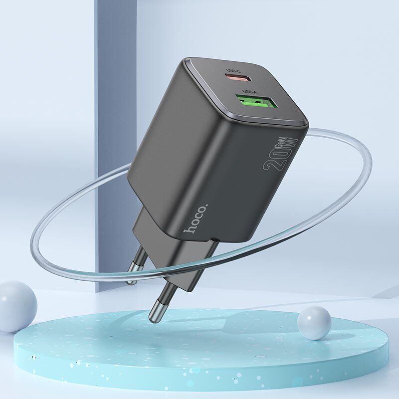 Мережевий зарядний пристрій HOCO N41 TYPE-C PD 20W + USB QC 3.0, чорний