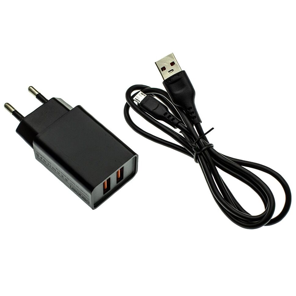 Мережевий зарядний пристрій DENMEN DC02V + CABLE Micro-USB 2.1A 2USB ЧОРНИЙ Мережевий зарядний пристрій DENMEN DC02V + CABLE Micro-USB 2.1A 2USB ЧОРНИЙ