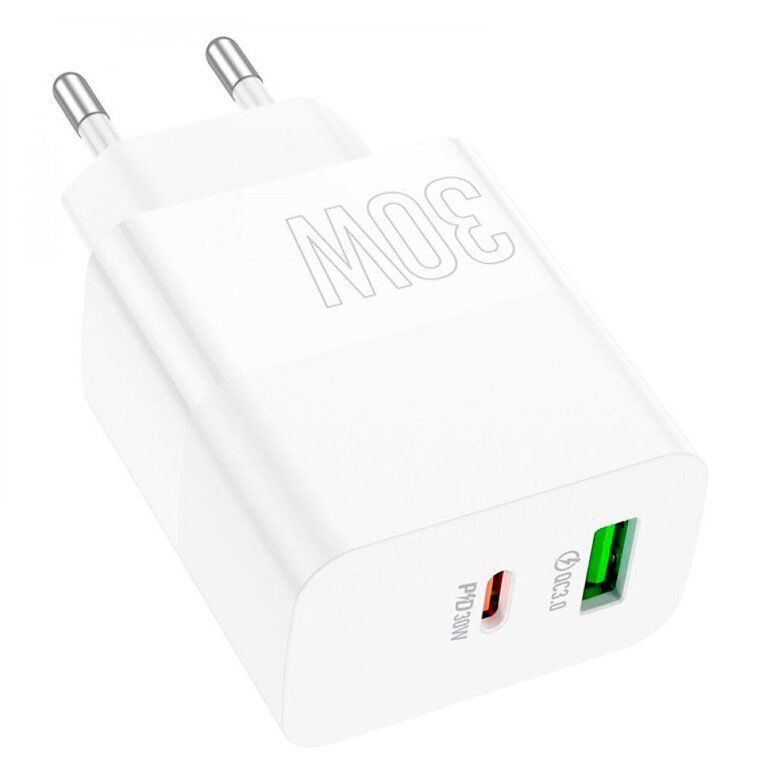 Мережевий зарядний пристрій BOROFONE BA75A Powerful dual port PD30W+QC3.0 charger(EU)