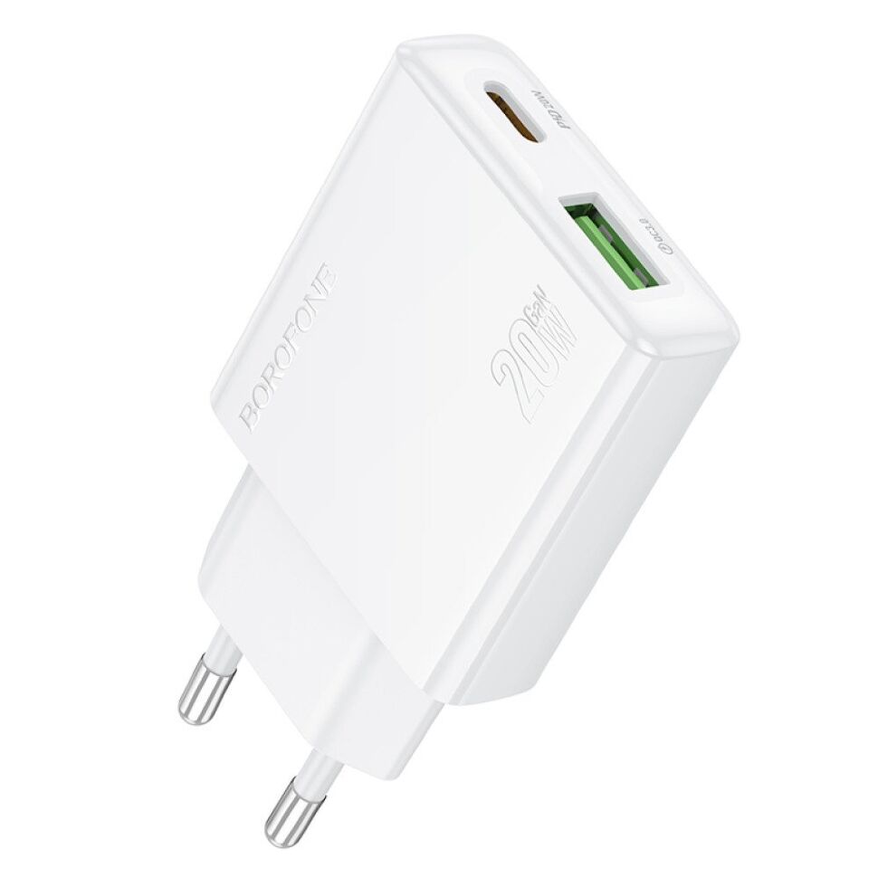 Мережевий зарядний пристрій BOROFONE BN24 PD 20W + QC3.0, білий Мережевий зарядний пристрій BOROFONE BN24 PD 20W + QC3.0, білий