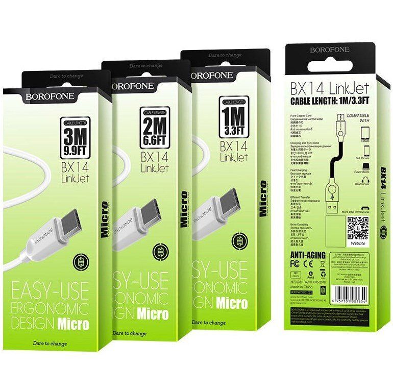USB кабель BOROFONE BX14 LinkJet USB - micro USB 2 метри USB кабель BOROFONE BX14 LinkJet USB - micro USB 2 метри