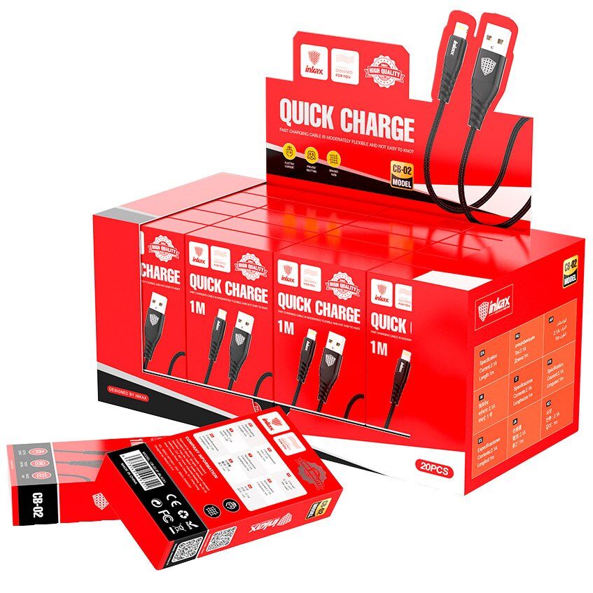 КАБЕЛЬ USB INKAX CB-02 IPHONE LIGHTNING Тканинна обплетення 1 метр 2,1А КАБЕЛЬ USB INKAX CB-02 IPHONE LIGHTNING Тканинна обплетення 1 метр 2,1А