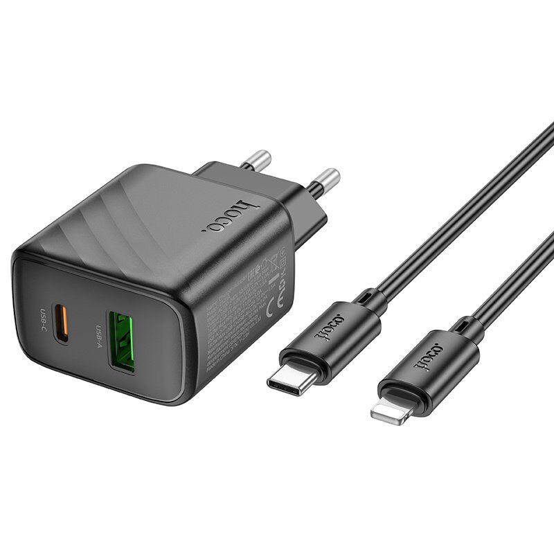 Мережевий зарядний пристрій HOCO CS23A TYPE-C PD 30W + USB QC 3.0 + КАБЕЛЬ TYPE-C - LIGHTNING, чорний Мережевий зарядний пристрій HOCO CS23A TYPE-C PD 30W + USB QC 3.0 + КАБЕЛЬ TYPE-C - LIGHTNING, чорний