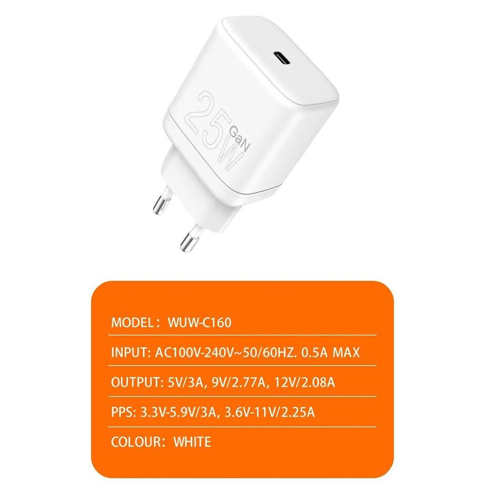Мережевий зарядний пристрій WUW C160 GaN TYPE-C PD 25W Мережевий зарядний пристрій WUW C160 GaN TYPE-C PD 25W