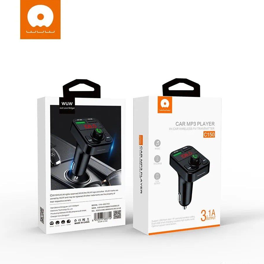FM модулятор WUW C150 2 USB 3.1A Bluetooth з гучним зв'язком ЧОРНИЙ FM модулятор WUW C150 2 USB 3.1A Bluetooth з гучним зв'язком ЧОРНИЙ