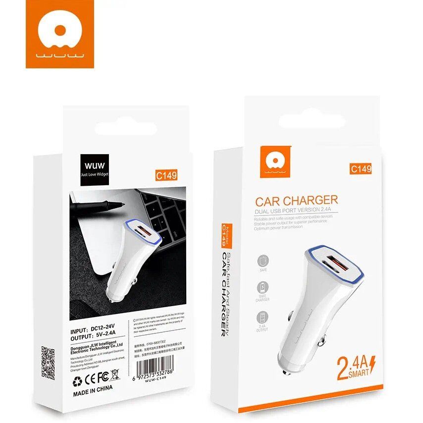 Автомобільний зарядний пристрій WUW C149 USB + TYPE-C 2.4A (70)