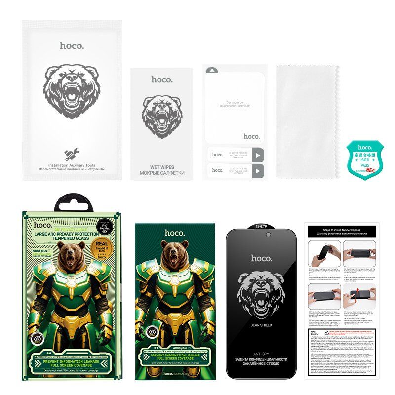 Скло для телефону HOCO A777 Plus Bear Shield anti-spy APPLE iPhone 15 PRO 6.1" Скло для телефону HOCO A777 Plus Bear Shield anti-spy APPLE iPhone 15 PRO 6.1"