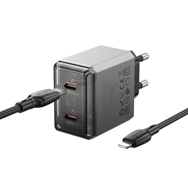 Мережевий зарядний пристрій BOROFONE BN21 Lena PD 40W (2×USB-C) + кабель Type-C - Lightning (iP), EU