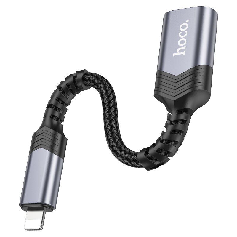 Конвертор HOCO UA24 OTG Lightning (папа) - USB 2.0 (мама) 16.5 см, сірий Конвертор HOCO UA24 OTG Lightning (папа) - USB 2.0 (мама) 16.5 см, сірий