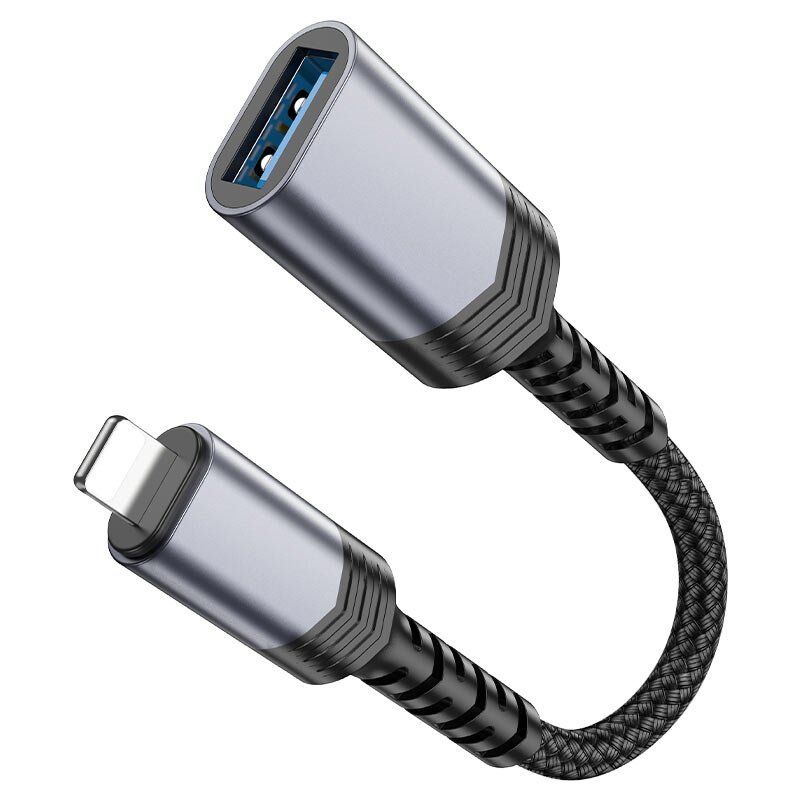 Конвертор HOCO UA24 OTG Lightning (папа) - USB 2.0 (мама) 16.5 см, сірий Конвертор HOCO UA24 OTG Lightning (папа) - USB 2.0 (мама) 16.5 см, сірий