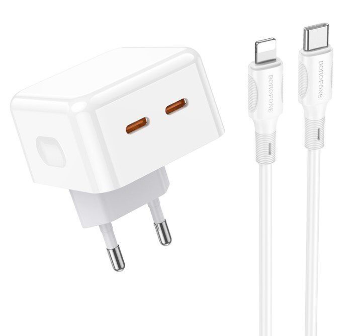 Мережевий зарядний пристрій BOROFONE BA76A PD35W USB-C 2 PORT + кабель TYPE-C - LIGHTNING
