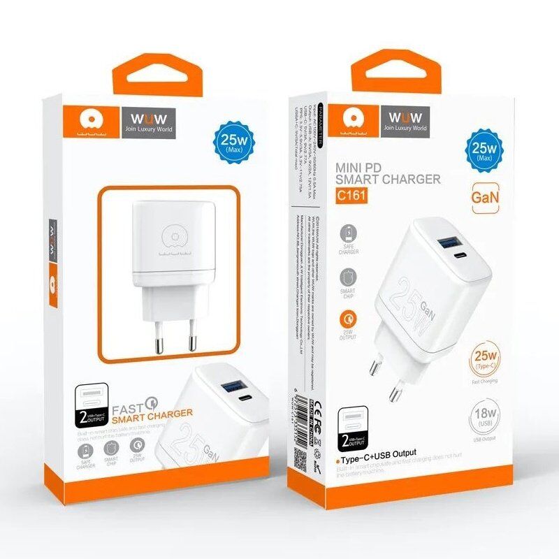 Мережевий зарядний пристрій WUW C161 GaN TYPE-C PD 25W | USB Мережевий зарядний пристрій WUW C161 GaN TYPE-C PD 25W | USB
