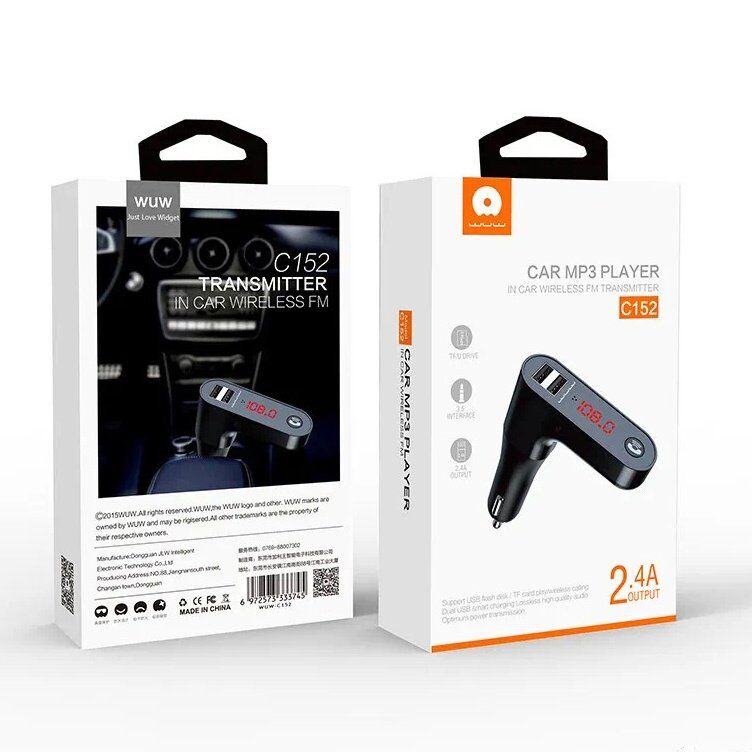 FM модулятор WUW C152 2 USB 2.4A Bluetooth з гучним зв'язком ЧОРНИЙ FM модулятор WUW C152 2 USB 2.4A Bluetooth з гучним зв'язком ЧОРНИЙ