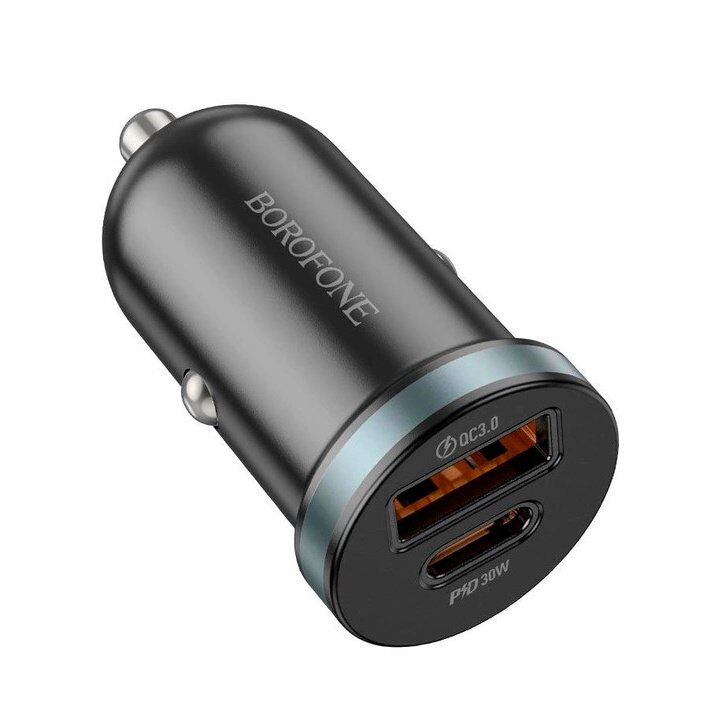 Автомобильное зарядное устройство BOROFONE BZ22 Scenery TYPE-C  PD 30W + USB QC3.0, чёрный