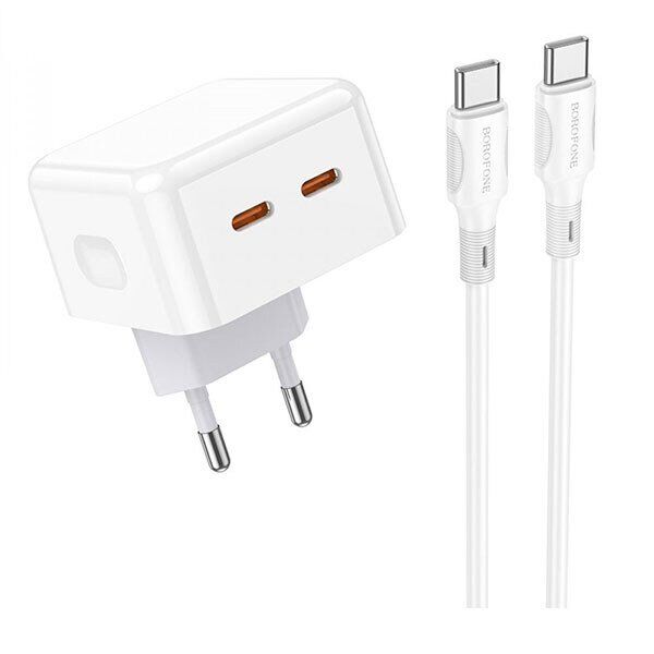 Мережевий зарядний пристрій BOROFONE BA76A PD35W USB-C 2 PORT + кабель TYPE-C - TYPE-C