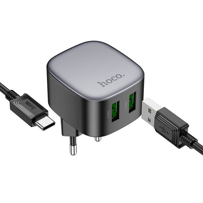 СЗУ HOCO CS34A QC3.0 (2USB/3A/18W) + USB - Type-C (12pc) (черный)