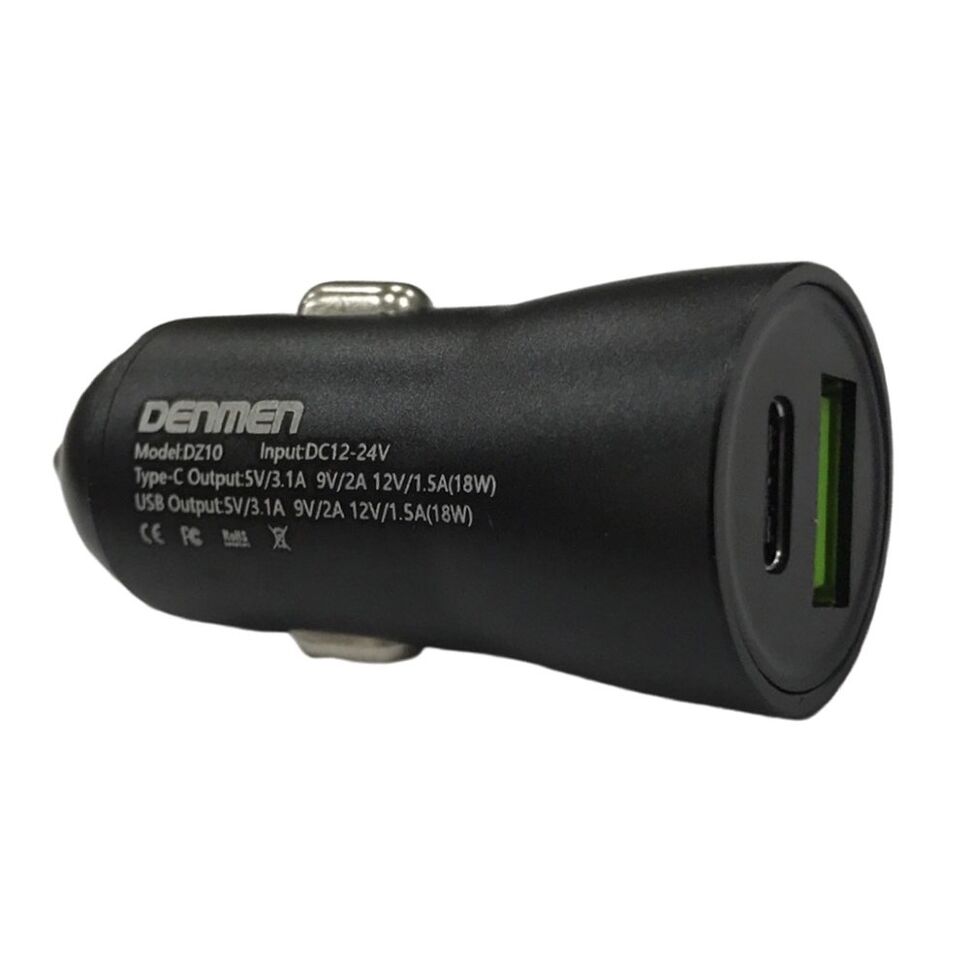 Автомобільний зарядний пристрій DENMEN DZ10 3.1A 2 PORT 18W, QC3.0+PD Автомобільний зарядний пристрій DENMEN DZ10 3.1A 2 PORT 18W, QC3.0+PD