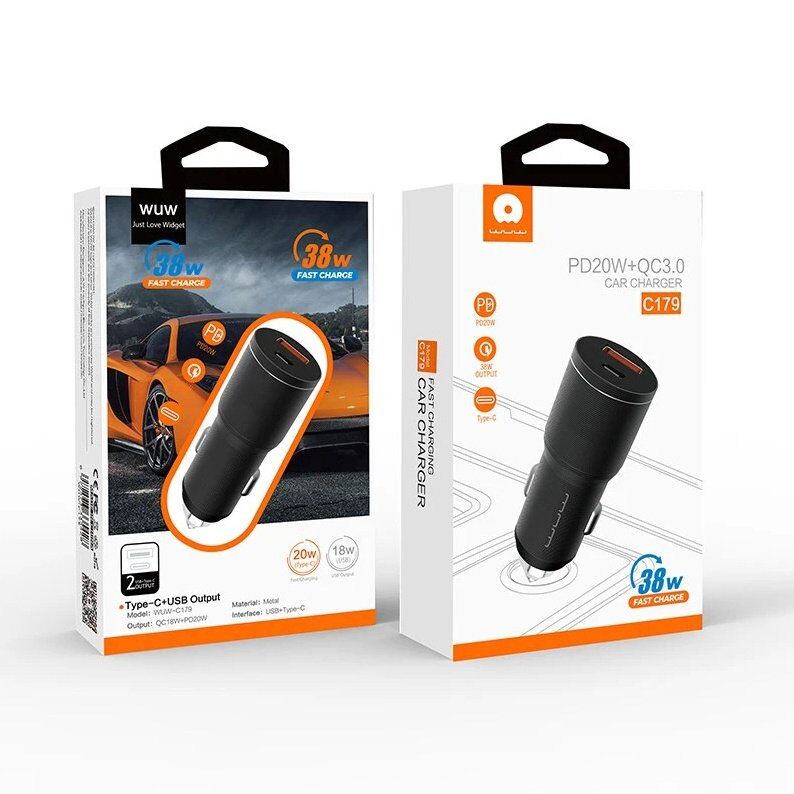 Автомобільний зарядний пристрій WUW C179 USB + TYPE-C 38W (96) Автомобільний зарядний пристрій WUW C179 USB + TYPE-C 38W (96)