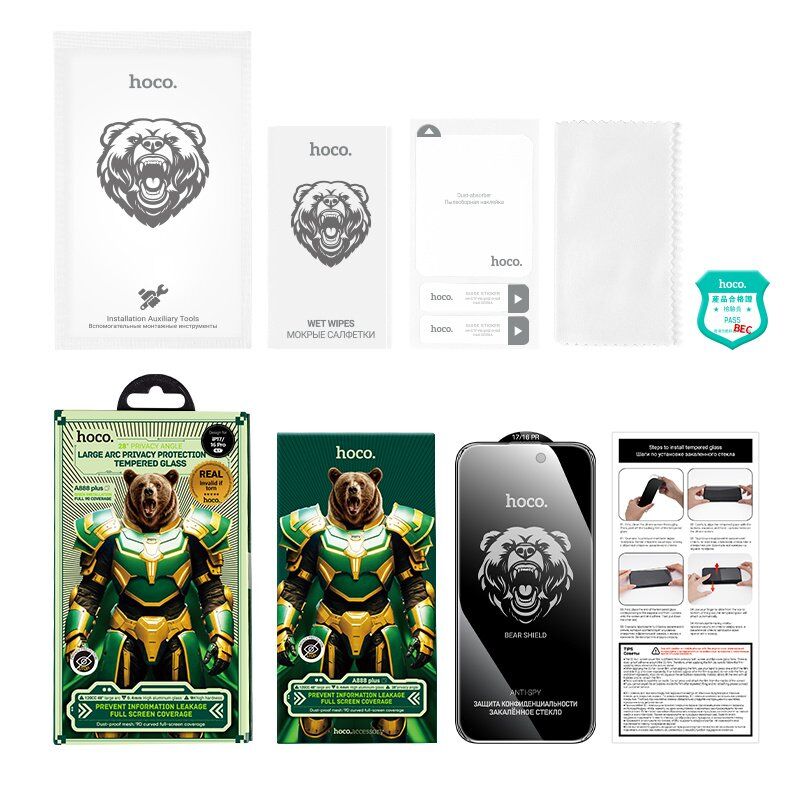 Скло для телефону HOCO A777 Plus Bear Shield anti-spy APPLE iPhone 16 PRO | iPhone 17 6.3" Скло для телефону HOCO A777 Plus Bear Shield anti-spy APPLE iPhone 16 PRO | iPhone 17 6.3"