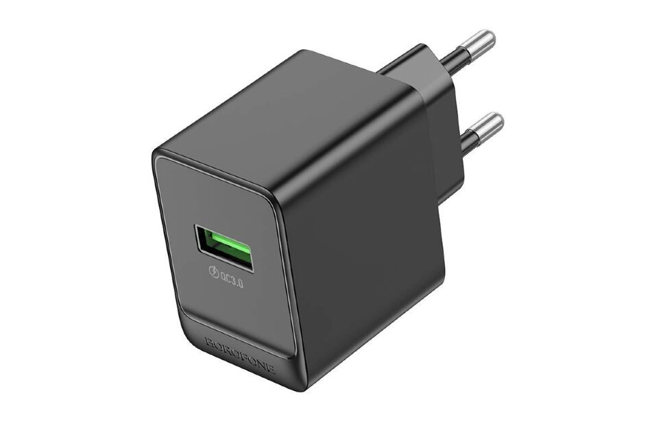 Мережевий зарядний пристрій BOROFONE BAS12A Erudite USB QC3.0 18W, чорний Мережевий зарядний пристрій BOROFONE BAS12A Erudite USB QC3.0 18W, чорний