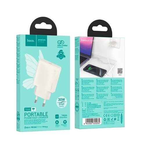 Мережевий зарядний пристрій HOCO N44 TYPE-C PD 30W, БІЛИЙ