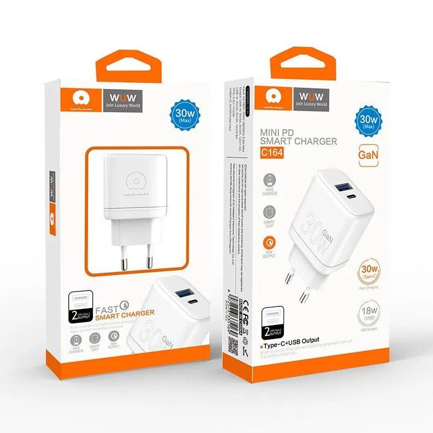 Мережевий зарядний пристрій WUW C164 GaN TYPE-C PD 30W | USB Мережевий зарядний пристрій WUW C164 GaN TYPE-C PD 30W | USB