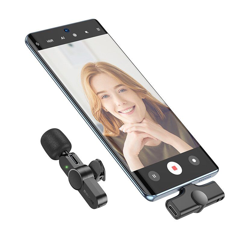 Бездротовий петличний мікрофон Borofone BFK12 TYPE-C, чорний Бездротовий петличний мікрофон Borofone BFK12 TYPE-C, чорний