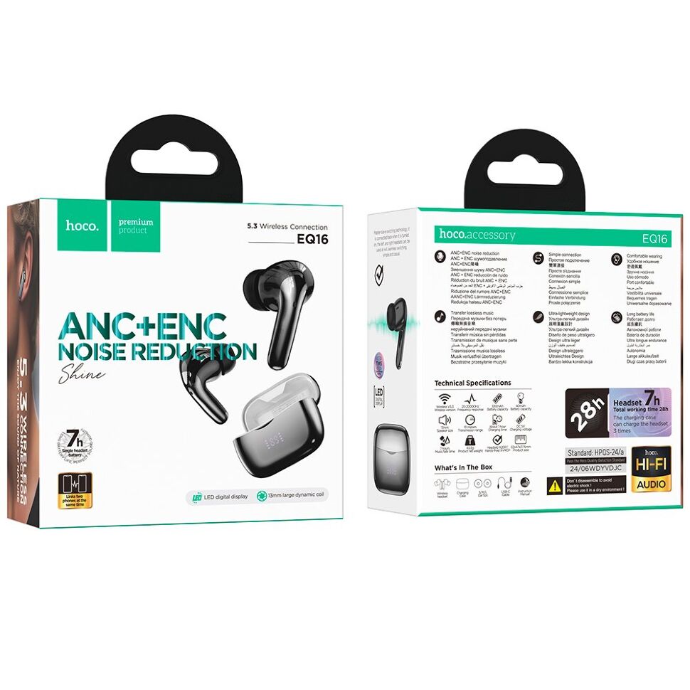 Бездротові навушники HOCO EQ16, чорний Бездротові навушники HOCO EQ16, чорний