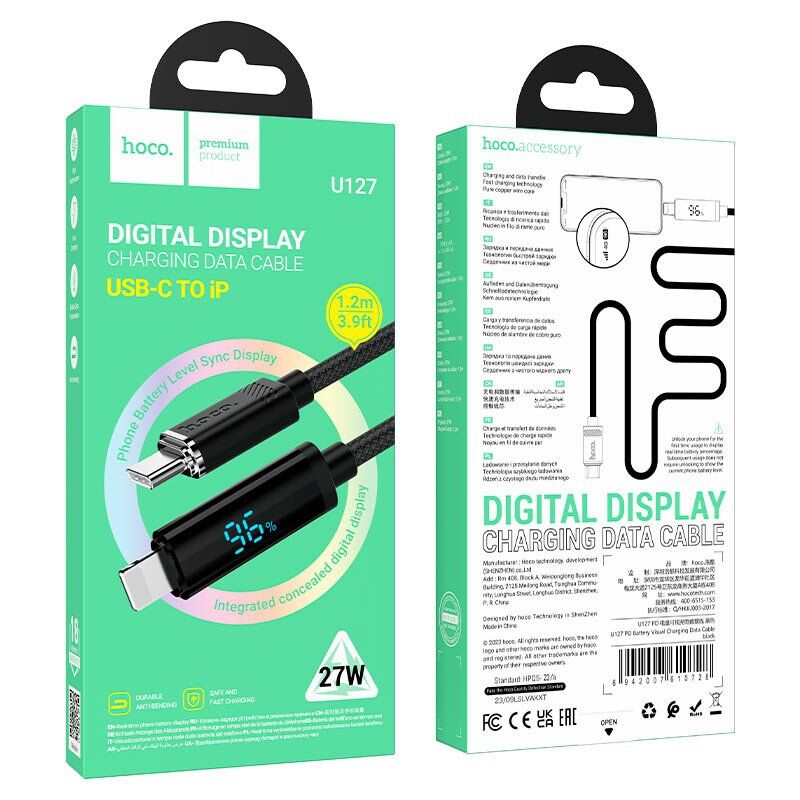 USB-C кабель HOCO U127 Type-C - Lightning чорний USB-C кабель HOCO U127 Type-C - Lightning чорний