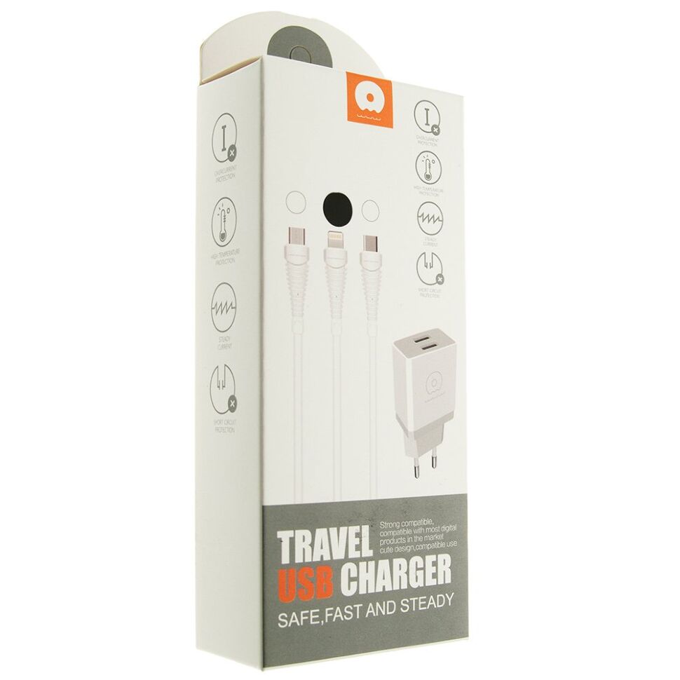 Зарядний пристрій WUW T18B USB+Lightning 2 USB 2100 mA