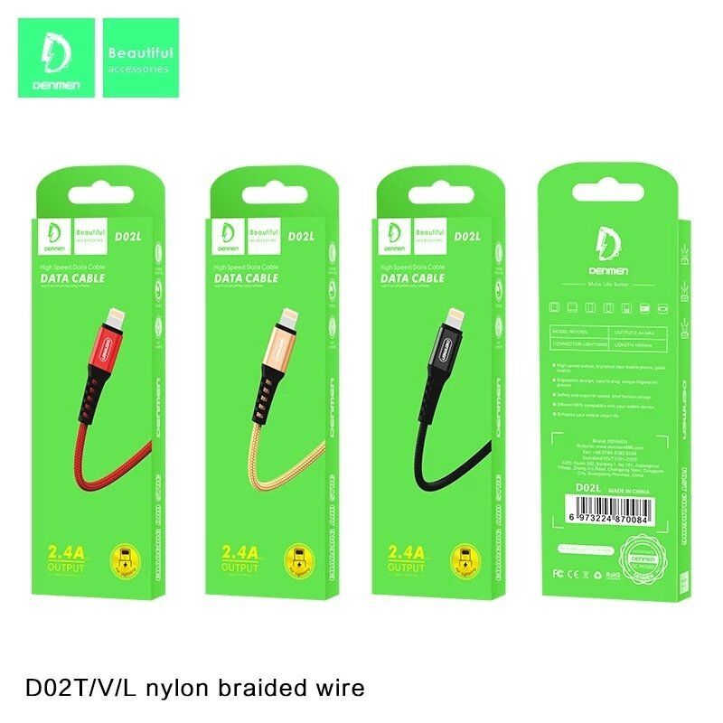 Кабель USB Denmen D02L USB - Lightning (2,4A) ТКАНИНОВА ОПЛЕТКА Кабель USB Denmen D02L USB - Lightning (2,4A) ТКАНИНОВА ОПЛЕТКА