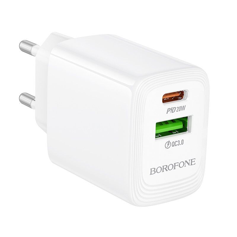 Мережевий зарядний пристрій BOROFONE BN27 TYPE-C PD 20W / USB QC3.0, білий Мережевий зарядний пристрій BOROFONE BN27 TYPE-C PD 20W / USB QC3.0, білий