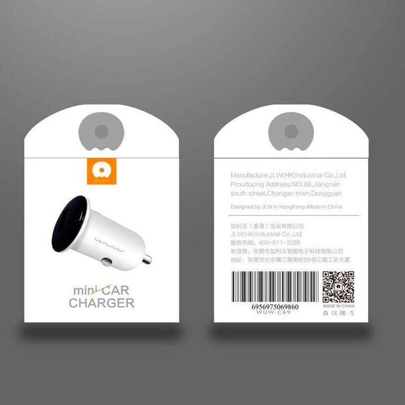 Автомобільний зарядний пристрій WUW C69 MINI 1000 mA БІЛИЙ Автомобільний зарядний пристрій WUW C69 MINI 1000 mA БІЛИЙ