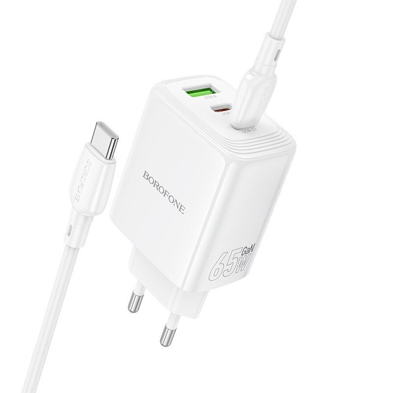 Мережевий зарядний пристрій BOROFONE BN32 PD 65W (2×USB-C + 1×USB-A) + кабель Type-C - Type-C, EU