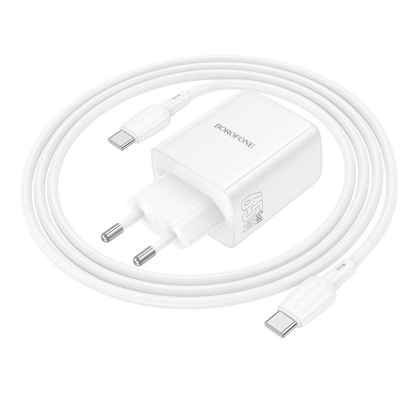 Мережевий зарядний пристрій BOROFONE BN32 PD 65W (2×USB-C + 1×USB-A) + кабель Type-C - Type-C, EU