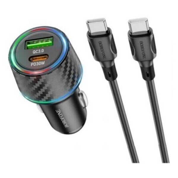 Автомобільний зарядний пристрій BOROFONE BZ21 Brilliant 48W dual port PD30W+QC3.0 + кабель USB TYPE-C - TYPE-C Автомобільний зарядний пристрій BOROFONE BZ21 Brilliant 48W dual port PD30W+QC3.0 + кабель USB TYPE-C - TYPE-C