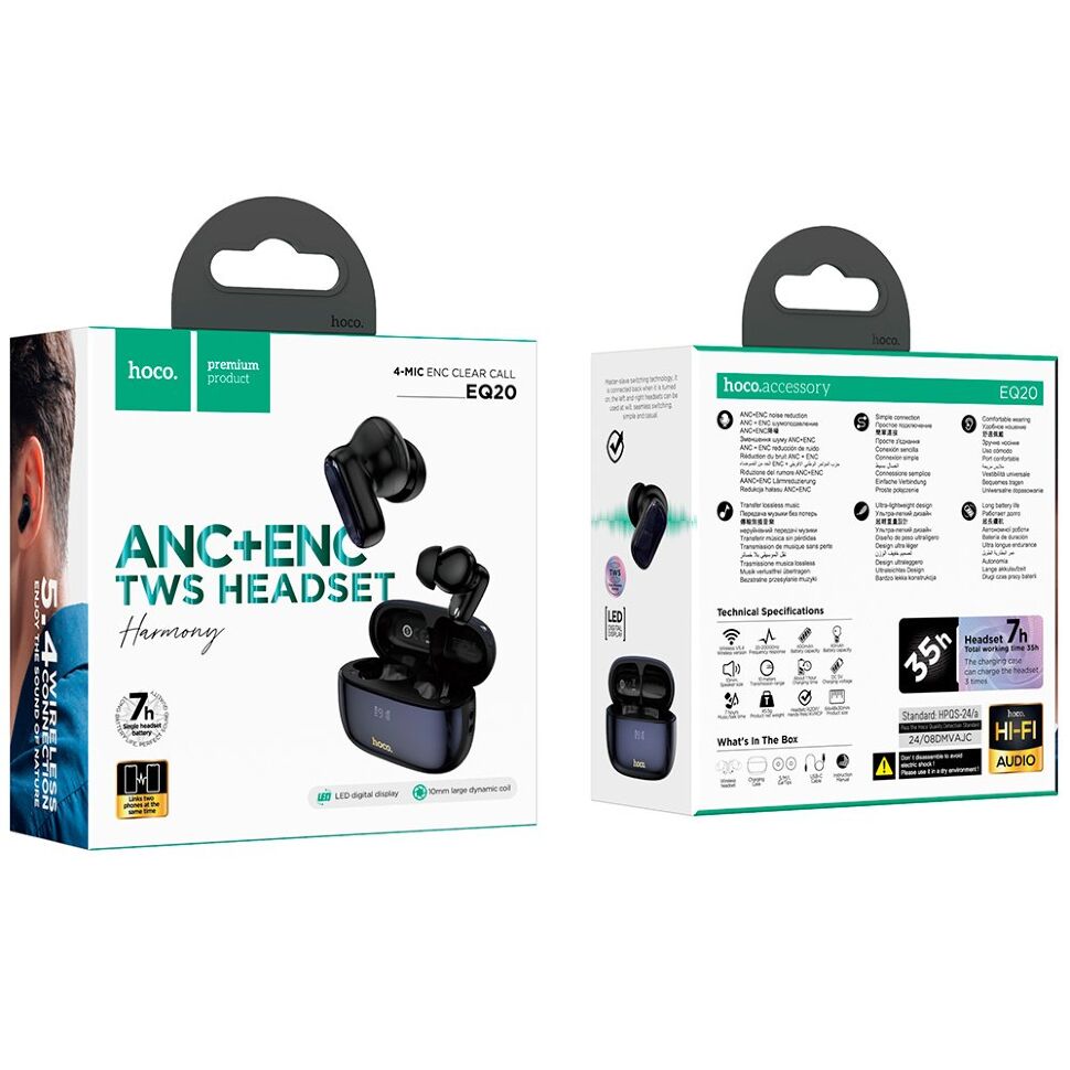 Бездротові навушники HOCO EQ20 Rhyme ANC+ENC noise reduction, чорний