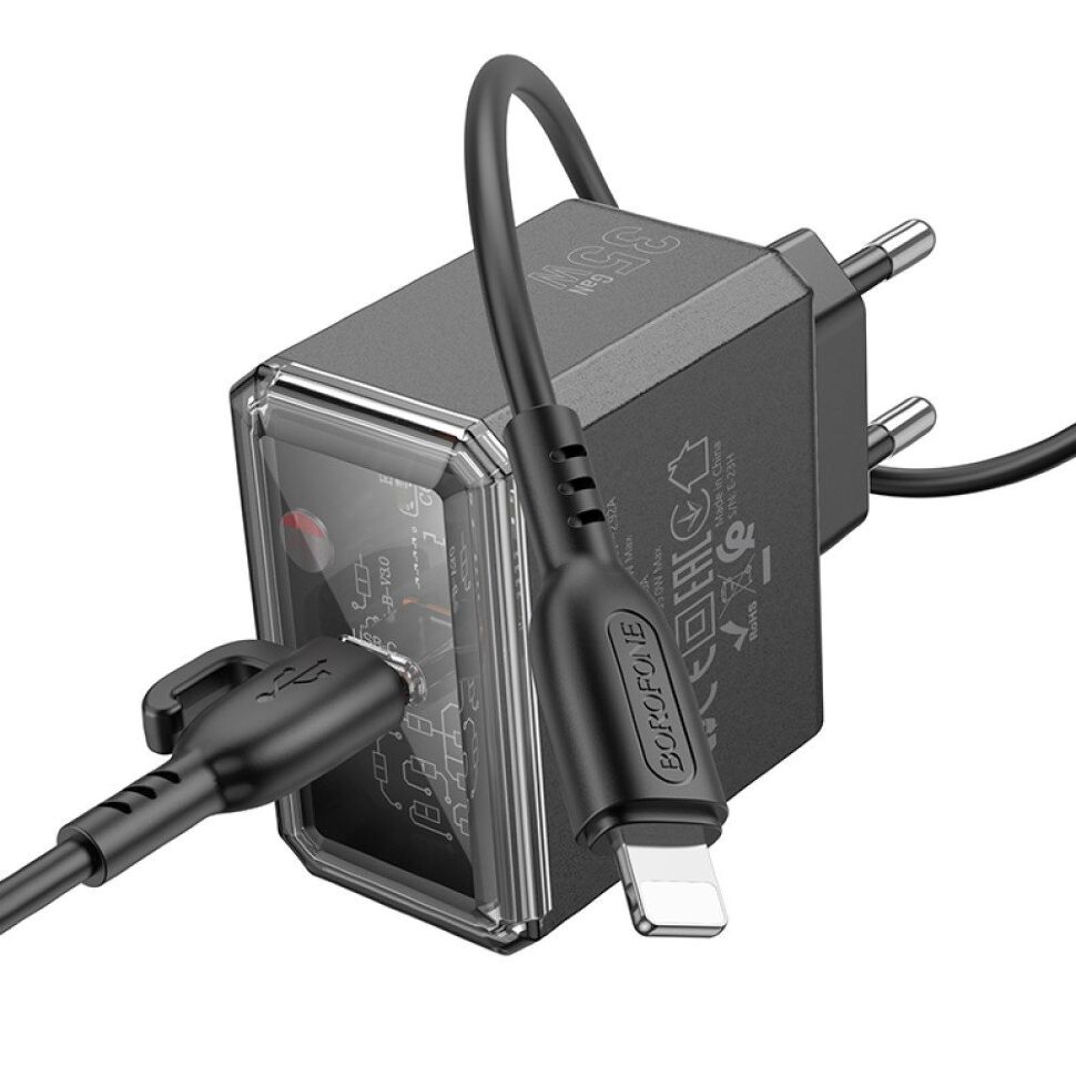 Мережевий зарядний пристрій BOROFONE BAS31A TYPE-C PD 35W + кабель TYPE-C - LIGHTNING, чорний Мережевий зарядний пристрій BOROFONE BAS31A TYPE-C PD 35W + кабель TYPE-C - LIGHTNING, чорний