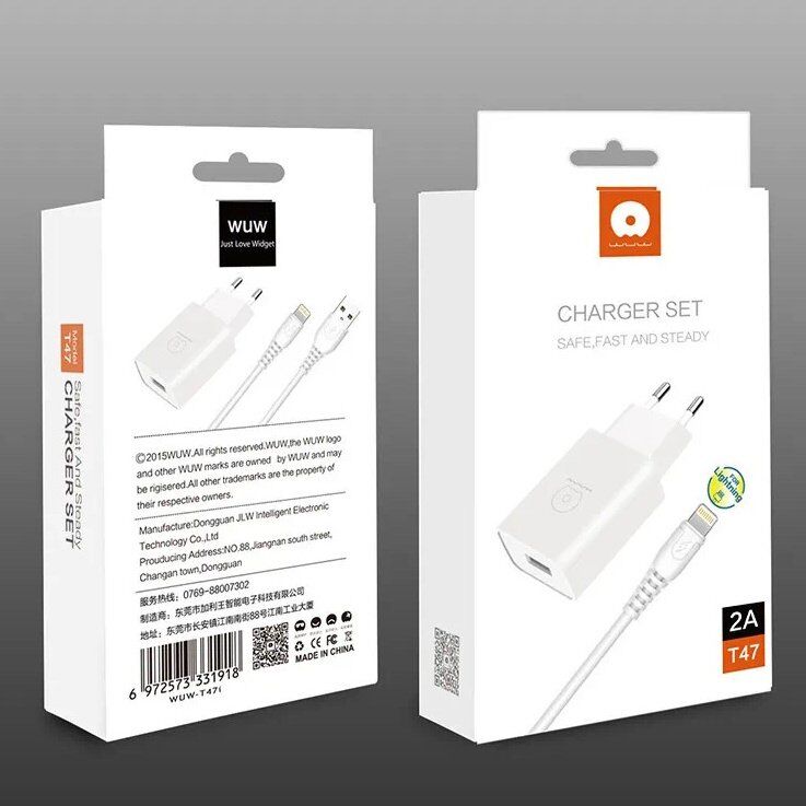 Мережевий зарядний пристрій WUW T47 2.4A + USB Lightning БІЛИЙ (70) Мережевий зарядний пристрій WUW T47 2.4A + USB Lightning БІЛИЙ (70)